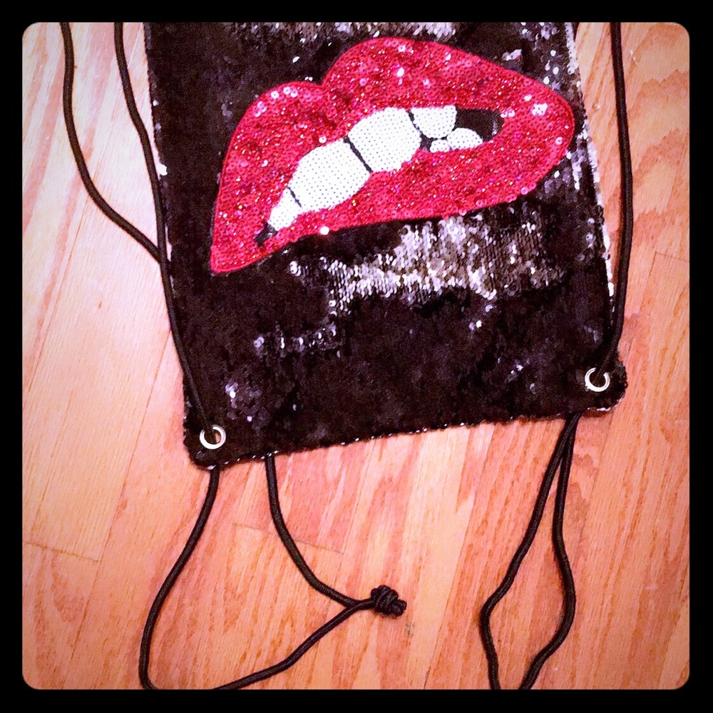 Brand New Sequin Hot Lips Drawstring Bag